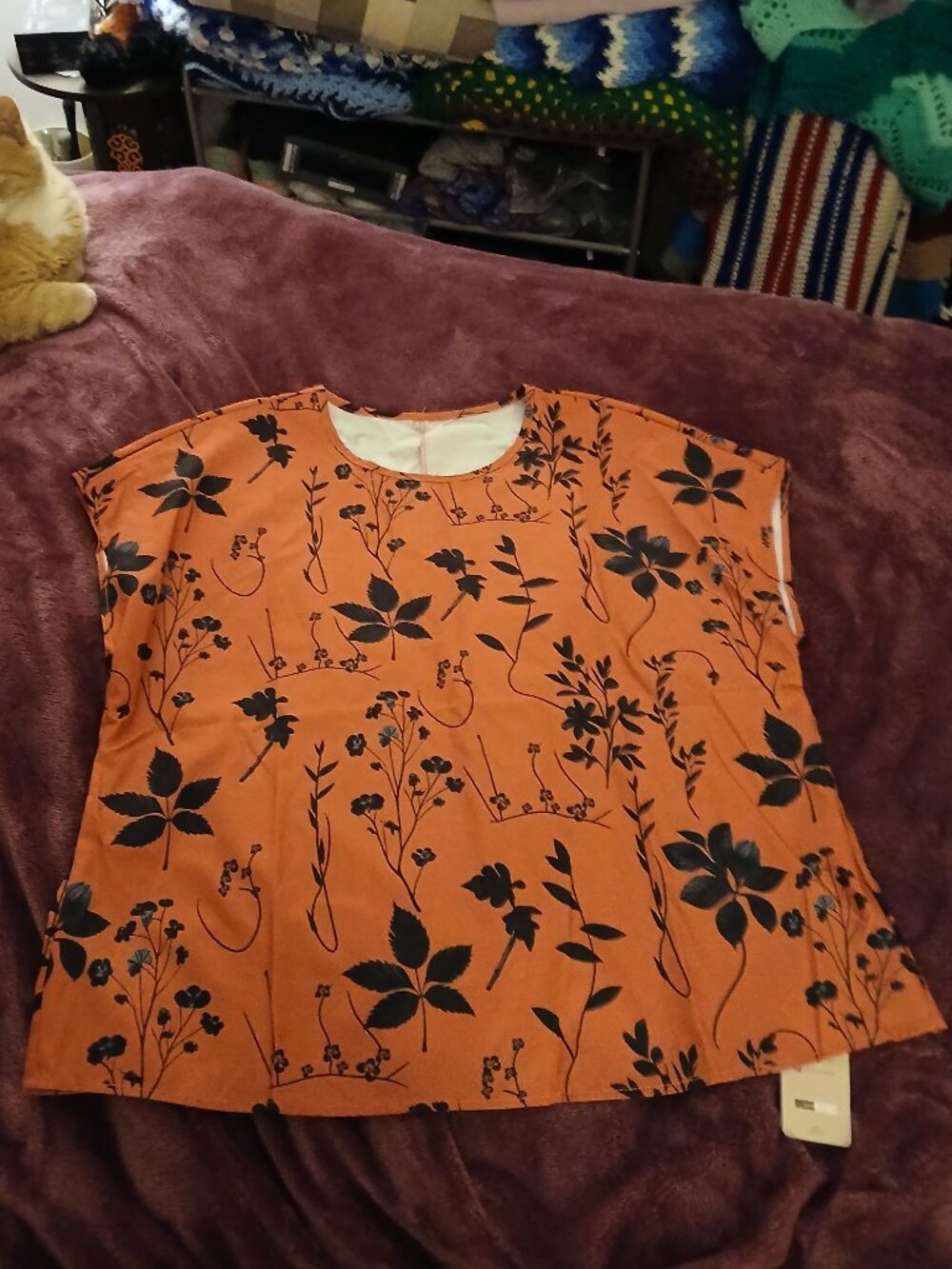 NWT SHEIN Large Women Rust Orange Botanical Floral Print Sleeveless Top Blouse